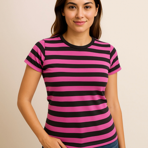 Striped Girl Power Tee | Pink & Black