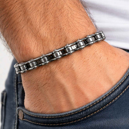 Stainless Steel Bracelet with Motorcycle Chain Look