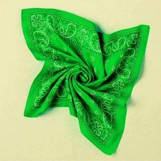 grünes Bandana mit Weiss Schwarz Paisley Muster | 50 cm x 50 cm