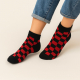 Fersensocken mit Schachmuster | rot schwarz