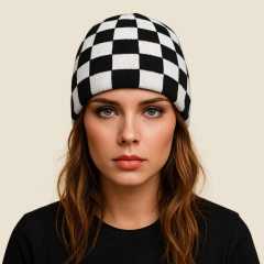 Beanie Schachmuster | schwarz-weiss